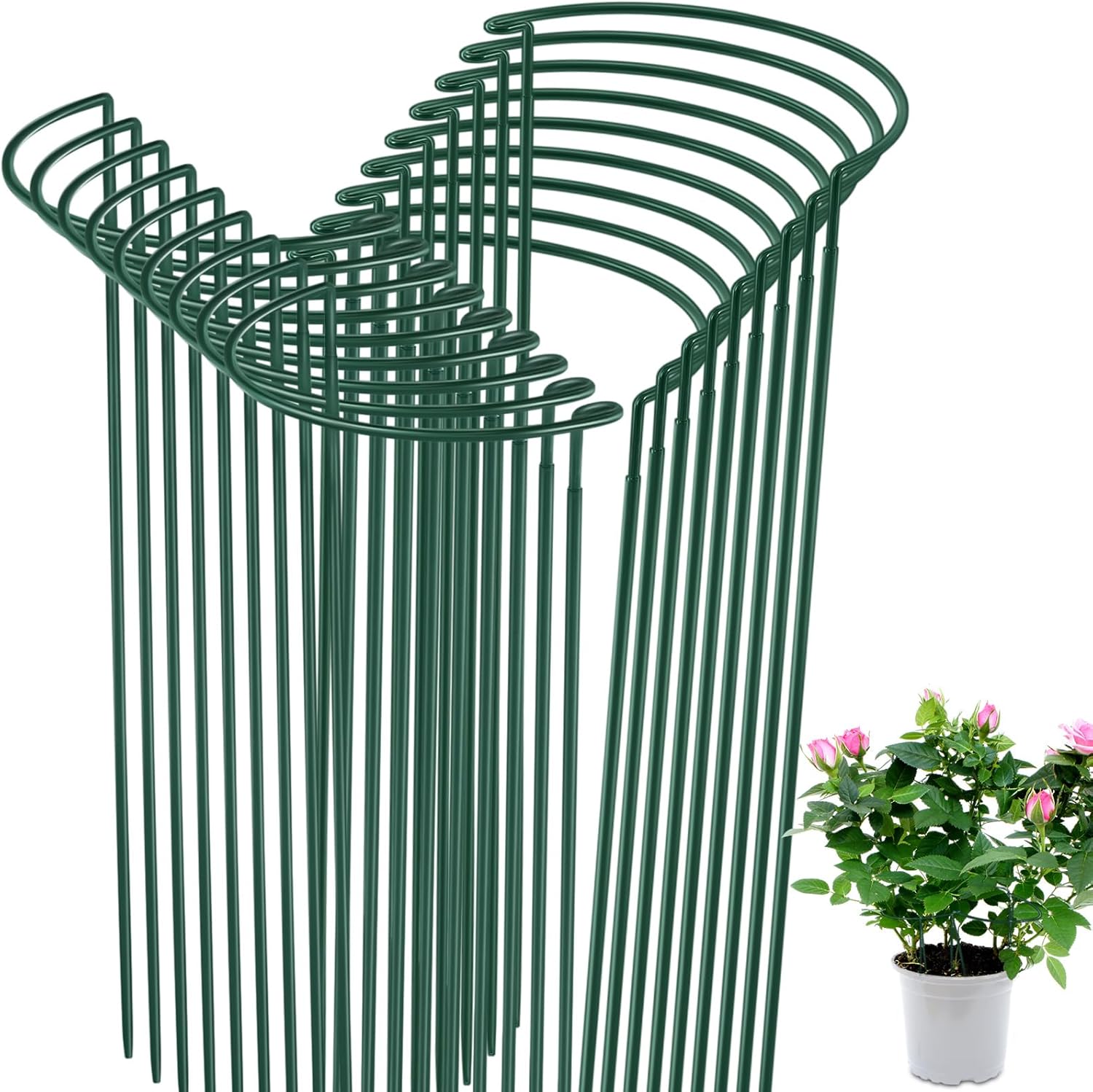 Tioncy 18 Pcs 30″ H x 12.6″ W Plant Support Stakes Cages for Garden, Metal Half Round Plants Tension Rods for Indoor Outdoor Large Tall Flower Vegetables Tomato Peony Rose Support