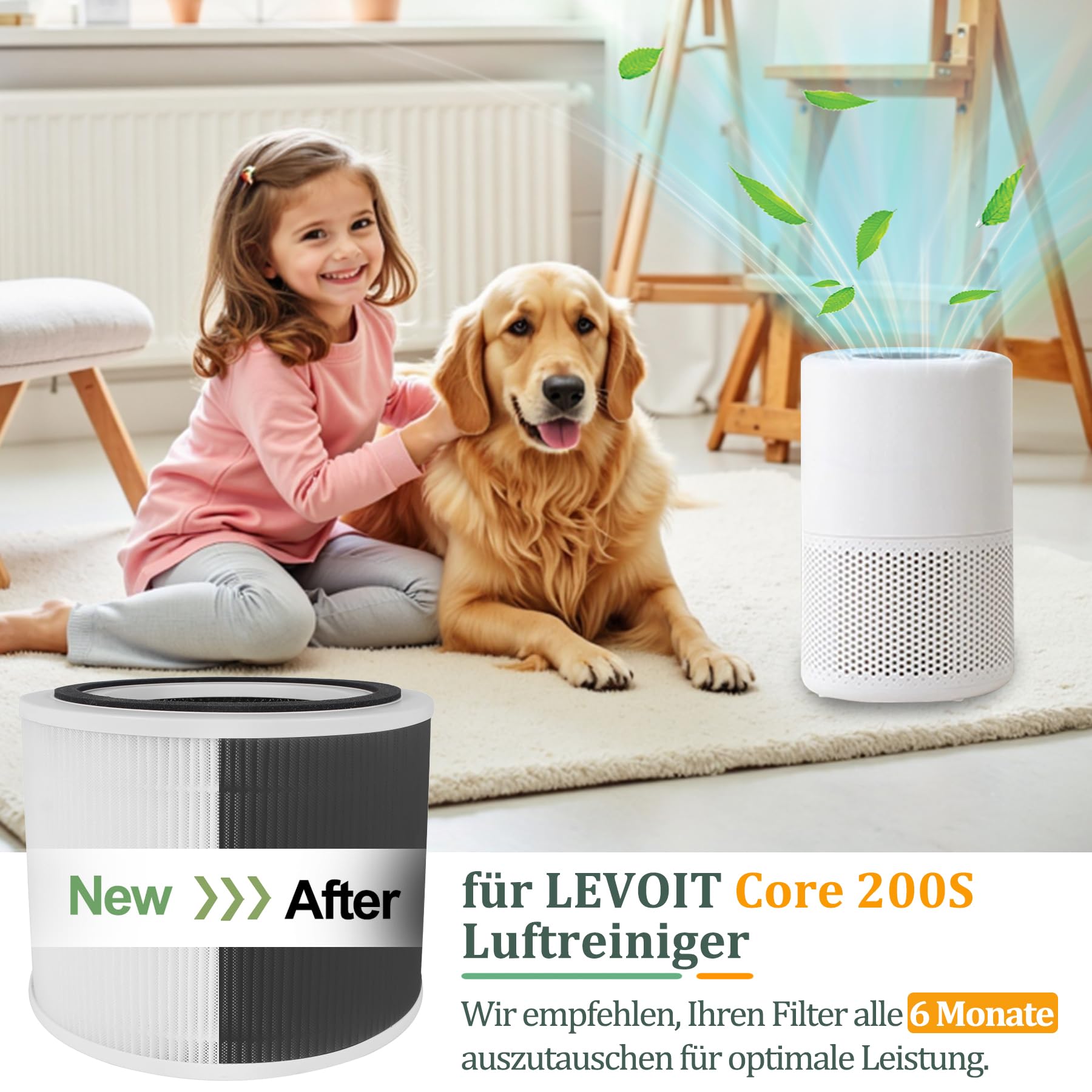 Lot de 2 filtres Core 200S compatibles avec purificateur d'air LEVOIT Core 200S, filtre HEPA 3 en 1, filtre HEPA haute efficacité, filtre de rechange Core 200S-RF, blanc
