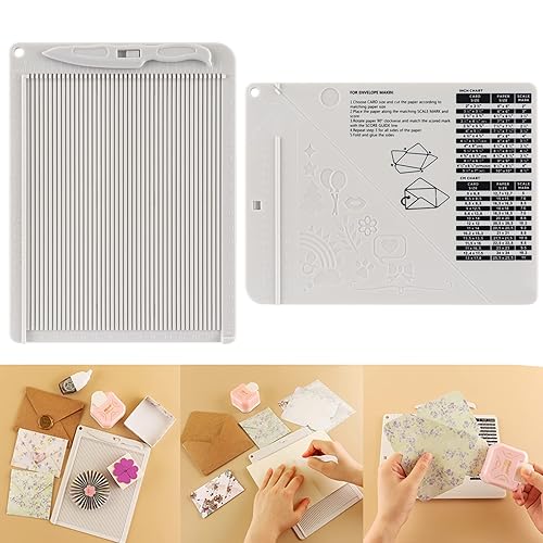 Briartw Craft Mini Scoring Board & Bone Folder Set Score and Fold Tool Multi-Purpose Score Board Envelope Maker Scrapbooking Embossing Craft Tool for Card Making,Measurement Including Cm and Inch