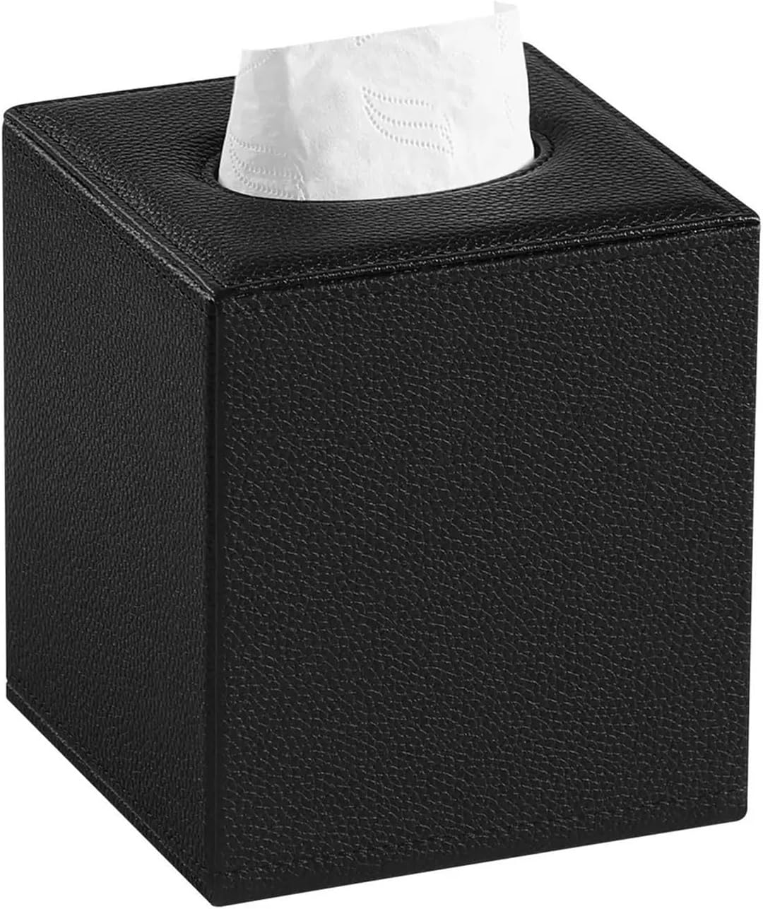 Square Tissue Box PU Material with Column Stripe Design, Compatible for Living Room Desktop Storage Home Decor(H)