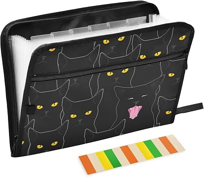 13 Pockets Expanding File Folder Black Cats with Sticky Labels Accordion File Folder Document Organizer Letter Size A4 Papers Expandable File Keeper