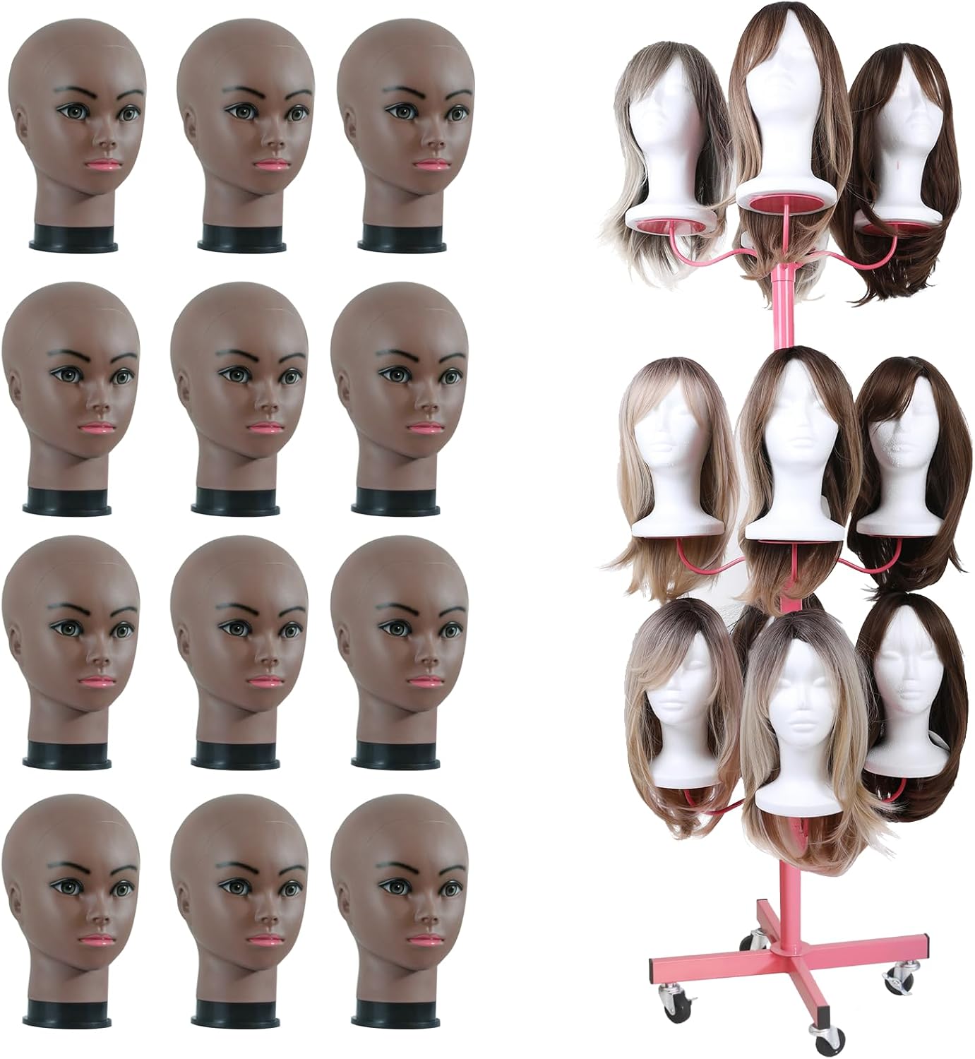 12pcs 22 in Wig Head- PVC Mannequin Head for Wigs, Manikin Head with Mount Hole for Wig Making,Head Contour More Realistic, Black Head Mannequin for Style, Display Hair, Hats, Hairpieces, Salon