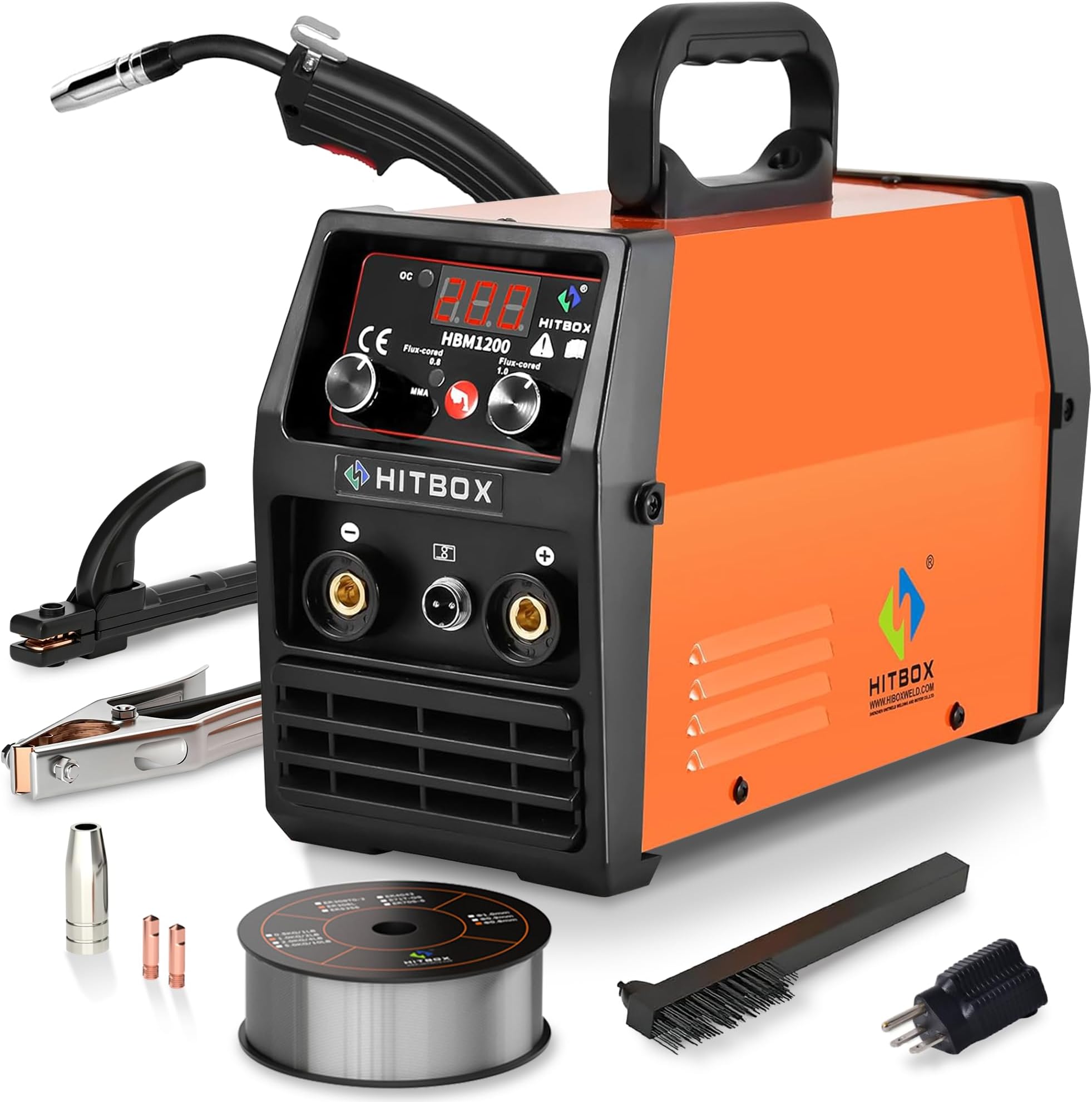HITBOX 140A MIG Welder Gasless, 110V/220V Dual Voltage Flux Core Welder Flux MIG/Lift TIG/Stick 3 In 1 Synergy MIG Welding Machine With Torch Clamp and 0.8mm Flux Wire