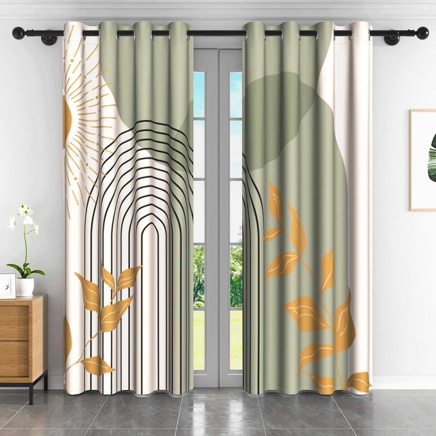ChloropLastid Mid Century Boho Curtains 84 Inch Long Abstract Bohemian Blackout Curtains for Living Room Thermal Insulated Window Grommet Room Darkening Drapes for Bedroom 2 Panels 52W×84L