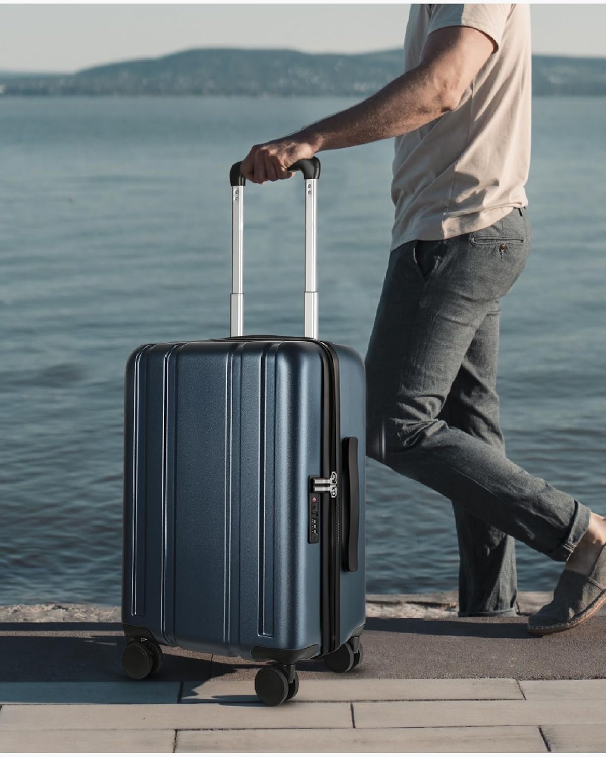 LUGGEX Carry On Luggage 22x14x9 Airline Approved, L2 100% PC Hard Shell Travel Suitcase with Smooth Spinner Wheels, TSA Lock (EX-Core, Blue, 20 Inch, 40L)