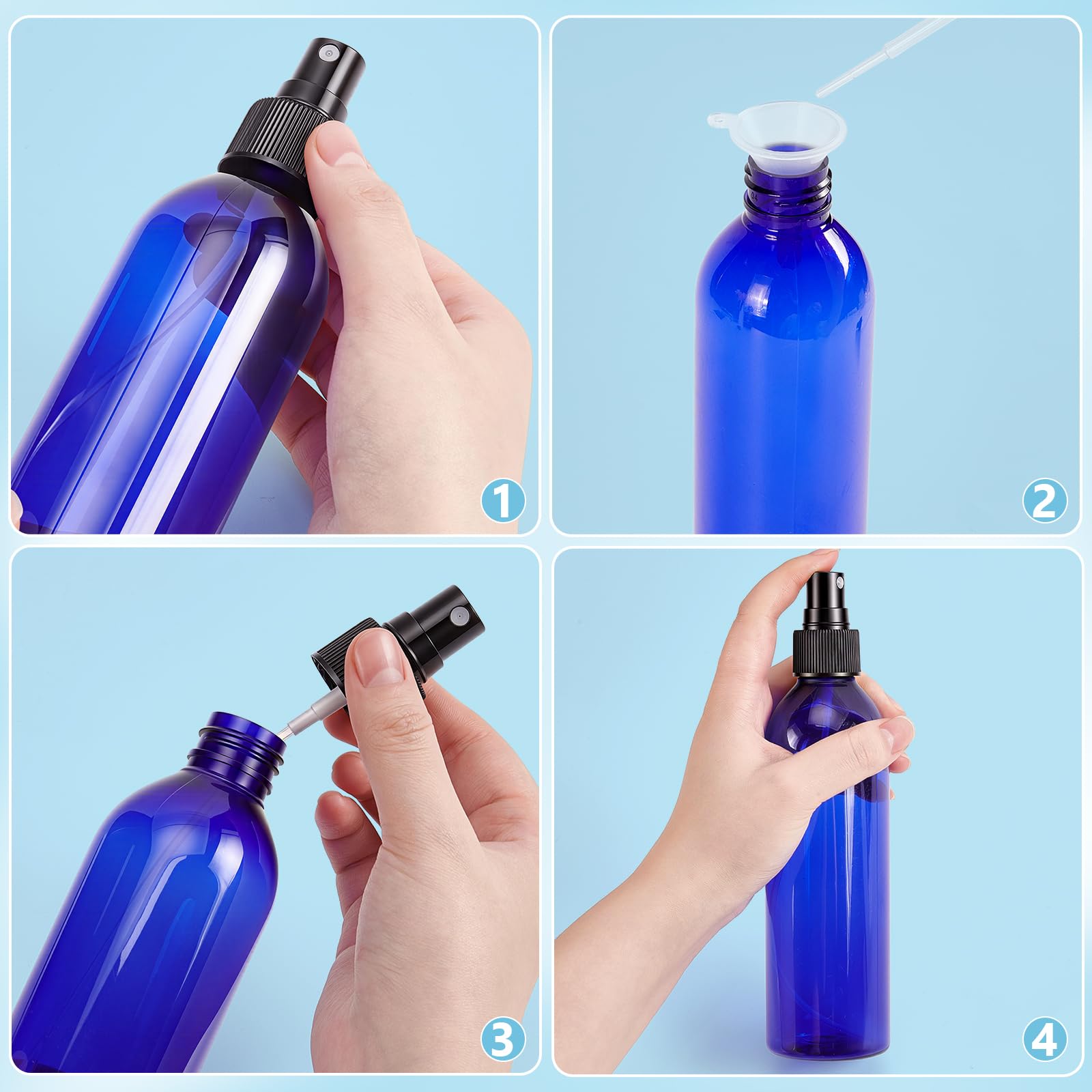 36 flacon Pulvérisateur de 250 ml Flacons Pulvérisateurs en Plastique avec Bouchons Vaporisateur à Brume Rechargeable Flacons Nettoyants à Brume Fine pour Cheveux Huiles Essentielles (Bleu)