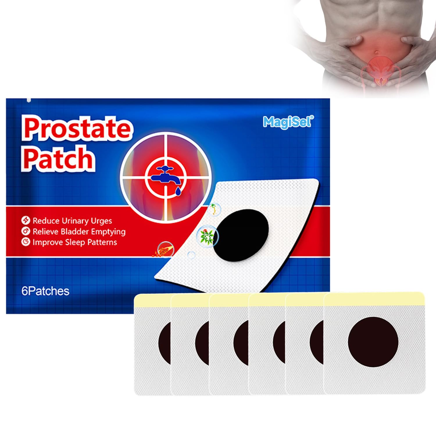 Parches para el Cuidado de la próstata, Parches para la vejiga,Parche corporal, dirigido a las molestias de la próstata masculina, que mejora la fertilidad y la resistencia 6Pcs
