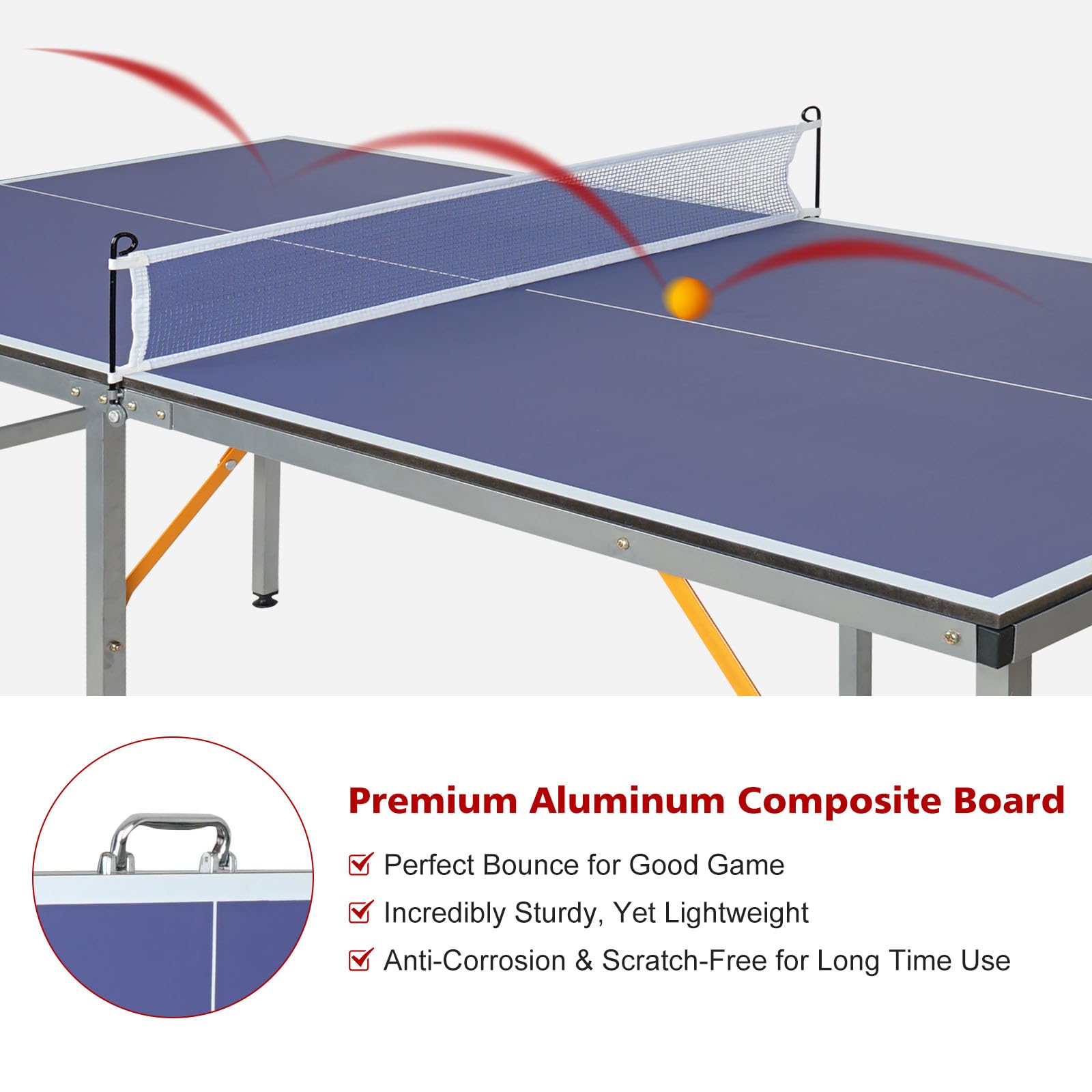 Mesa de Tenis de Mesa de Tamaño Mediano 1.8x0.9m - Mesa de Ping Pong Plegable y Portátil para Interior/Exterior con Red, 2 Palas de Tenis de Mesa y 3 Pelotas
