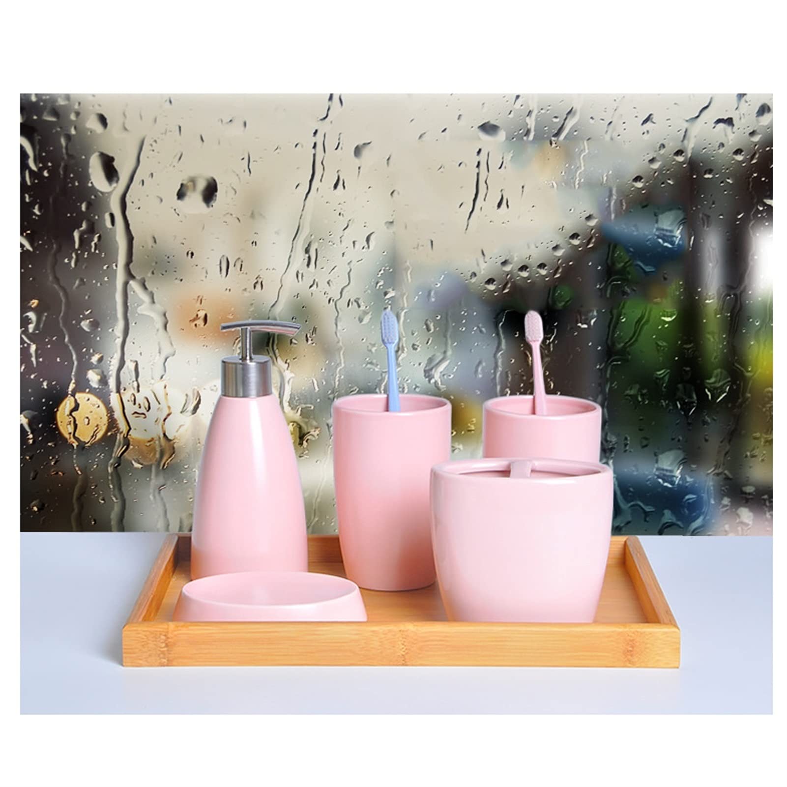 Seifenspender Keramik 4-teiliger Seifenspender Haushaltsbadezimmer Toilettenartikel Kosmetische Lotion Flasche/Mundspülung Tasse/Zahnbürstenhalter/Seifenschale Feste Farbe Flüssigkeit Seifenspender