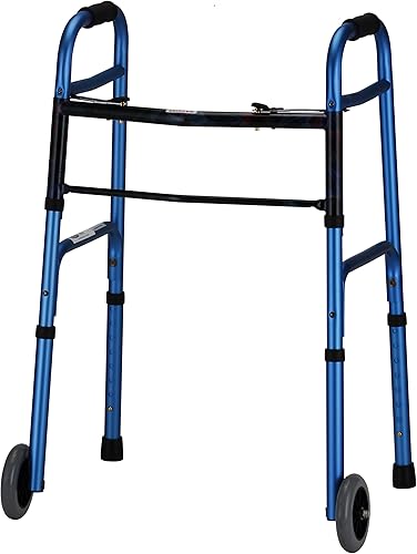 Walker 5inch plegable ruedas botón Dual liberación, Azul, 1, 1