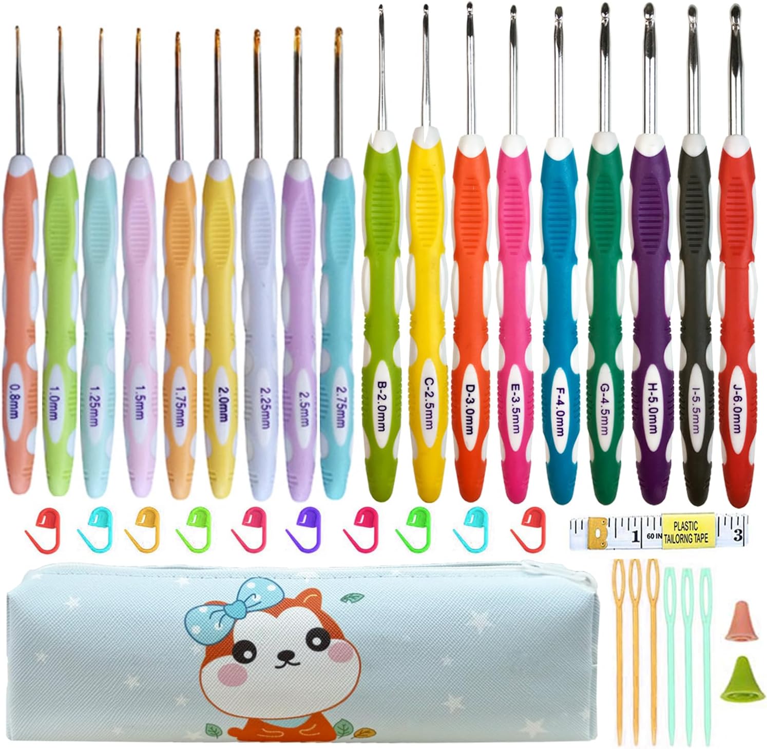 Mdoker 18 Sizes Ergonomic Crochet Hook Set with Case,0.8mm-6mm Crochet Hooks for Arthritic Hands,Crochet Needles for Beginners,Mothers Day Gift,Crochet Lovers