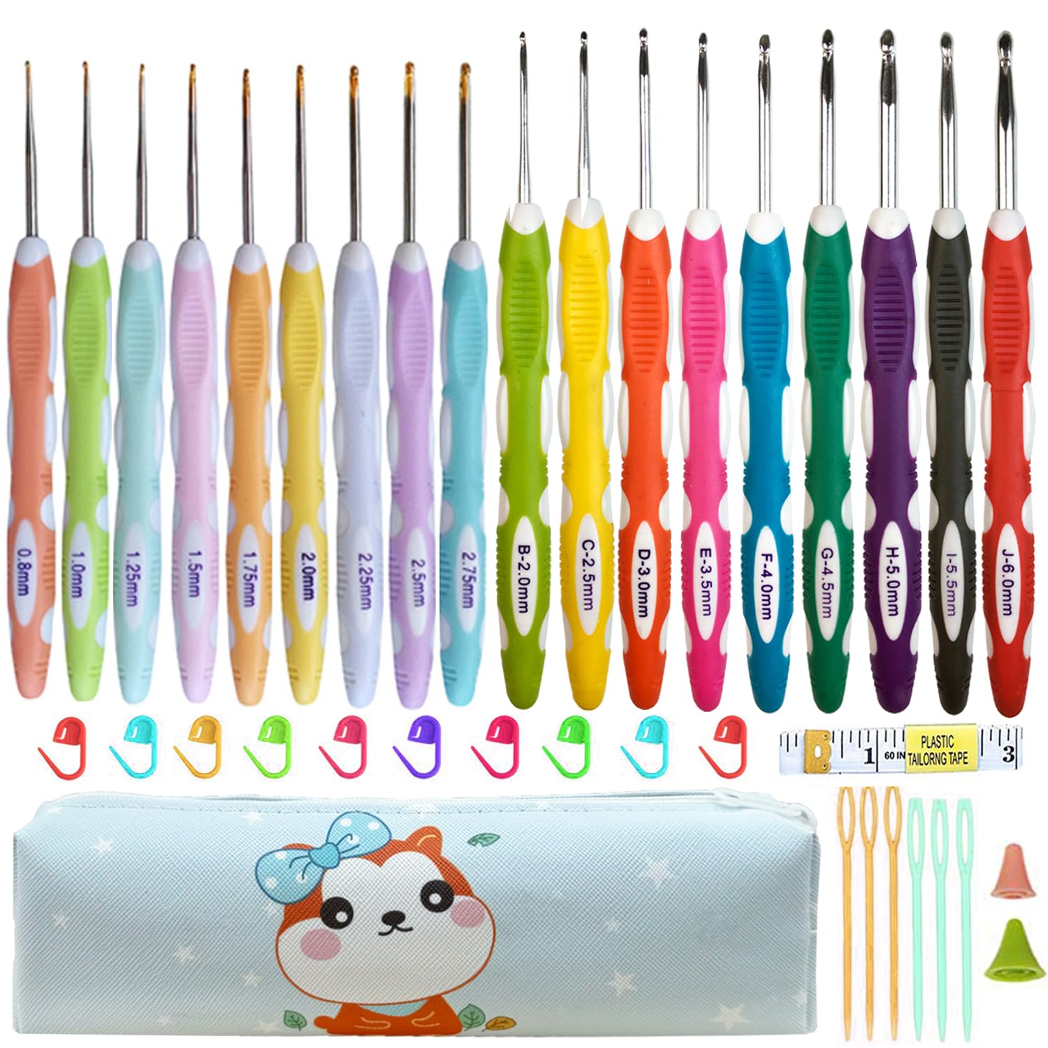 Mdoker 18 Sizes Ergonomic Crochet Hook Set with Case,0.8mm-6mm Crochet Hooks for Arthritic Hands,Crochet Needles for Beginners,Mothers Day Gift,Crochet Lovers