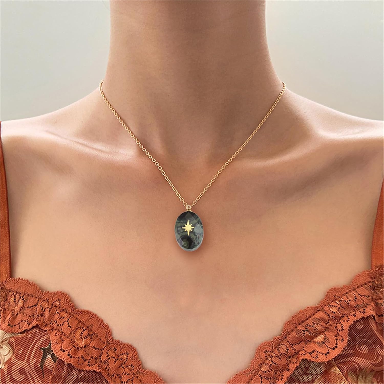 Nature Crystal Necklace for Women Handmade Healing Stone Reiki Natural Raw Crystal Necklace Dainty Gold Star Gemstone Pendant Necklace Christmas Jewelry Gift - Image 2