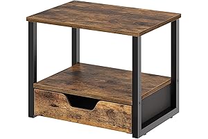 Rustic Brown PS01BR Under-Desk Desktop Printer Stand with Storage