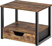 Yatiney Desktop Printer Stand with Drawer - 2-Tier Rustic Brown Organizer for Home Office, Under Desk Shelf PS01BR