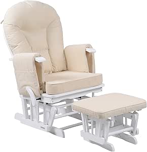Kidzmotion White Relaxing Glider Rocking Chair | Nursing Glider | Sereno | glide lock, footstool