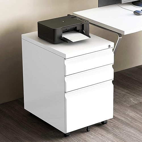 Miniatura 9 de Archivador de 3 cajones con cerradura archivador móvil de acero sobre ruedas antiinclinación armarios de oficina con bloqueo rodante debajo del