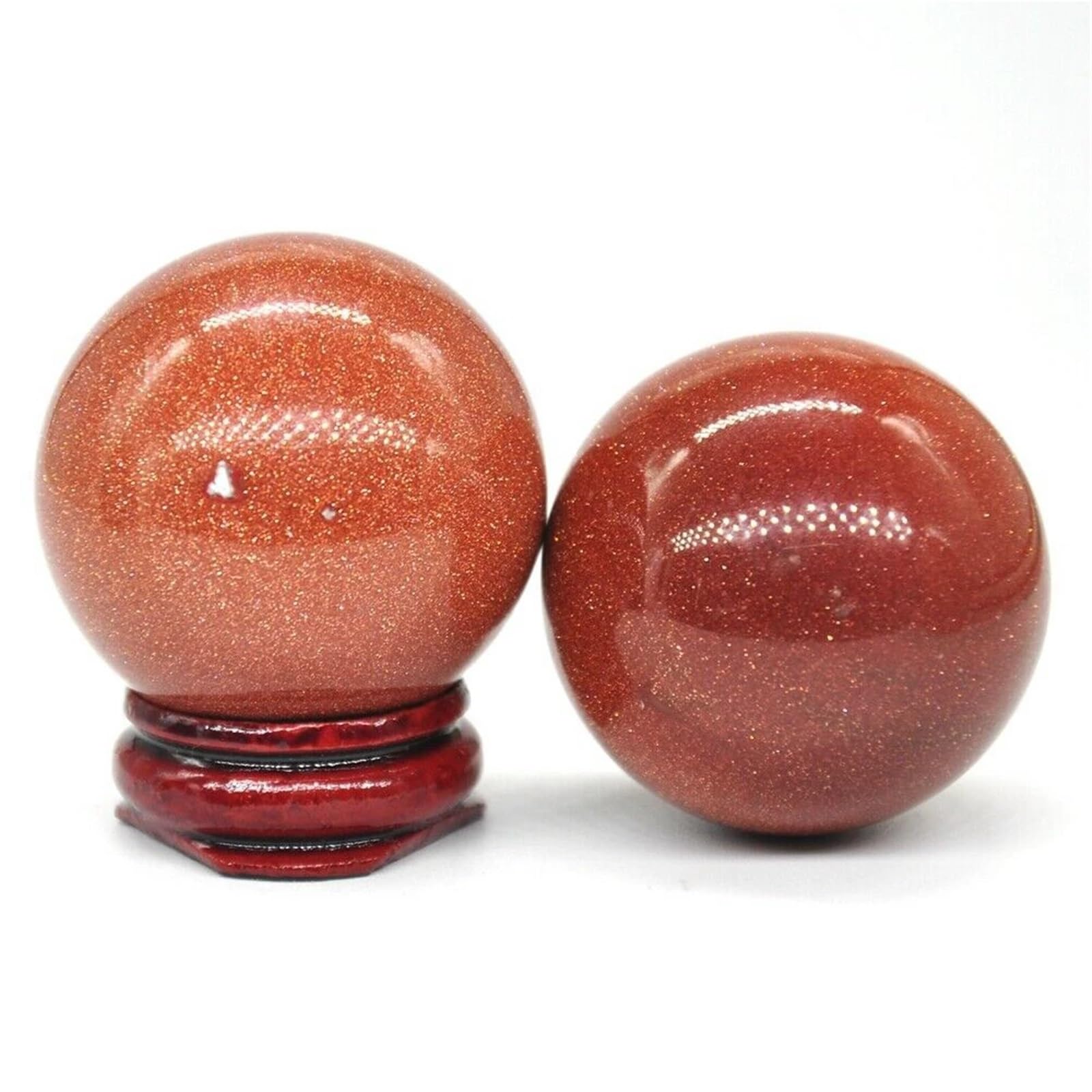 Bolas De Cristal Decorativas decoración cristalina de la Bola del Masaje de la Piedra Preciosa de la Arena roja de Goldstone de 40m m con el Soporte para La Decoración del Hogar, La Meditación