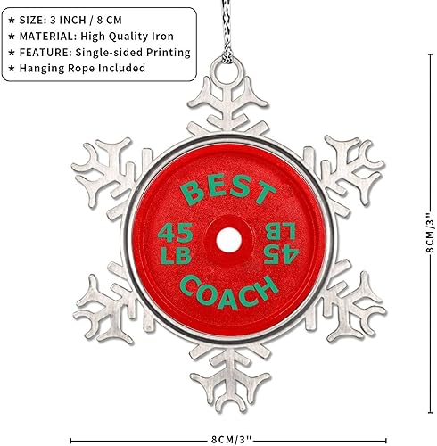 Vista 42 de Plato de pesas con barra para amantes del fitness, adornos de Navidad 2022, adornos de copo de nieve, decoraciones de Navidad para árbol, novedad