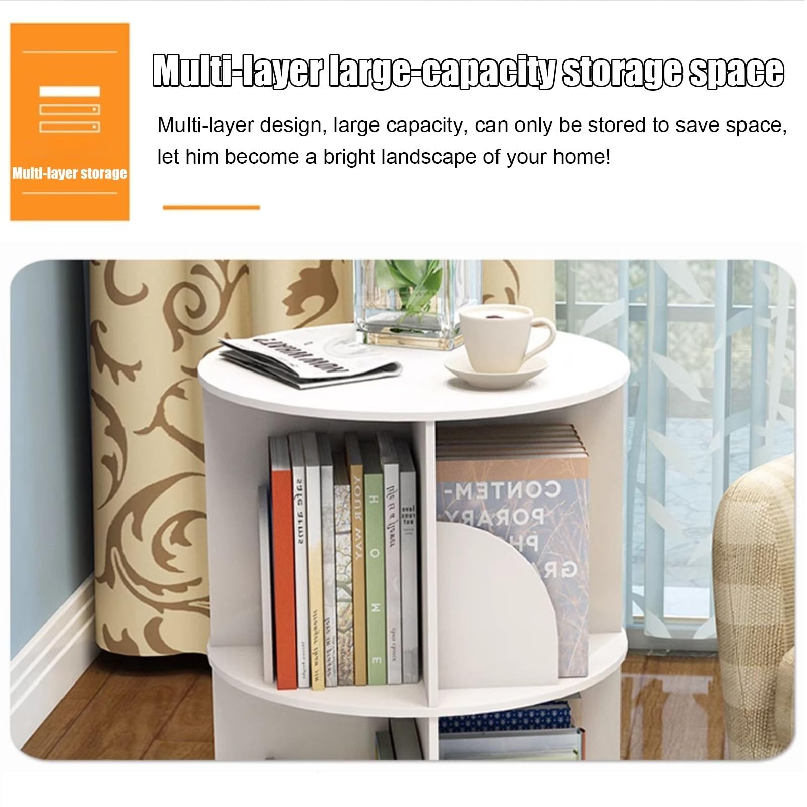 Libreria girevole scaffale rotante a 360° con 3/4/5/6 ripiani scaffale da terra per riporre libri organizzatore di scaffali impilabili vetrina per camera da letto soggiorno(bianca,40*190cm)
