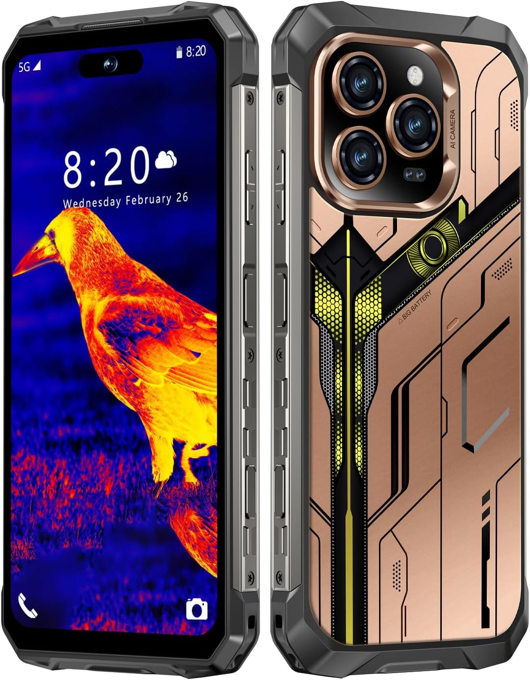 MMY 32+1TB Rugged Armor Unlocked Cell Phone,Smartphone 6.99" HD 68+108MP Night Vision Photography 22000mAh AI Unlocked Phone,Face ID/Fingerprint Unlock/Underwater-Night-Photo/Dual SIM/5G/NFC(Gold)