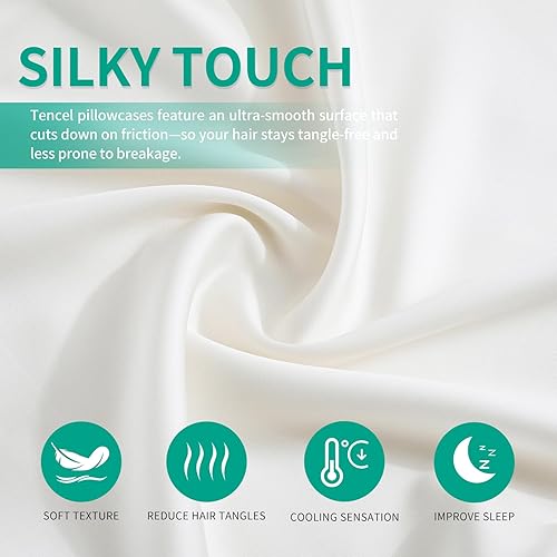 Miniatura 4 de STNOMY Juego de 2 fundas de almohada 100% eucalipto, Tencel Lyocell tamaño Queen, absorben la humedad, suave y liso, cierre de sobre de satén para