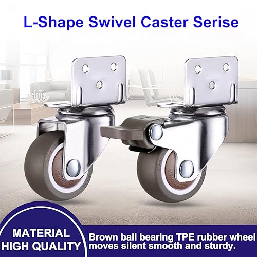 Miniatura 7 de Rueda giratoria de placa en forma de L de 2 pulgadas, placa de instalación lateral con clip en L para lugares estrechos de 1.969 in, rodamiento de