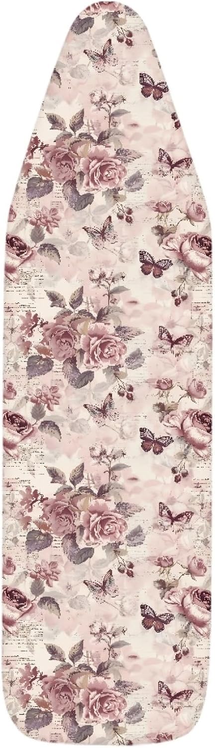 Flowers Ironing Board Cover,16"x55" Standard Ironing Board Cover with Elastic Edge and Hook and Loop Fasteners, Scorch & Stain Resistant, Polyester Home Ironing Board Covers, Raw Flower Art