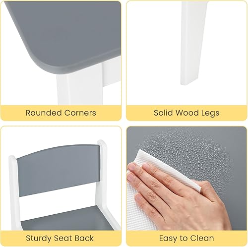 Miniatura 6 de INFANS Juego de mesa y silla de arte 2 en 1 para niños, escritorio de actividades de madera con 2 sillas de almacenamiento, contenedores de lona,