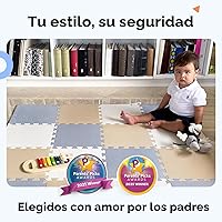 Vista 6 de MioTetto Tapete de juego para bebé, baldosas de espuma suave para el suelo para niños. Baldosas de espuma entrelazadas ajustables, se adapta a