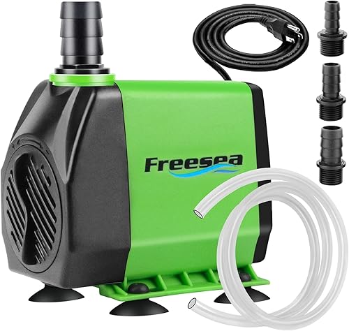 FREESEA Bomba de agua sumergible para acuario 800 GPH 45 W ajustable, ultra silenciosa, con manguera de tubo de 5 pies para pecera, estanque
