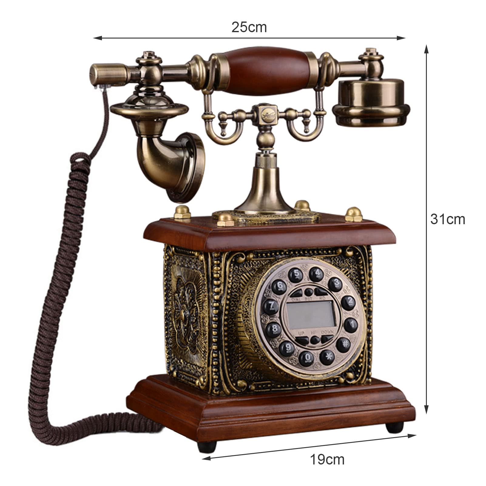 Telefono Fisso in Stile Classico Telefono Antico retrò con cornetta per l'arredamento di casa e Ufficio con quadrante a Pulsante (Vivavoce + Doppia suoneria)