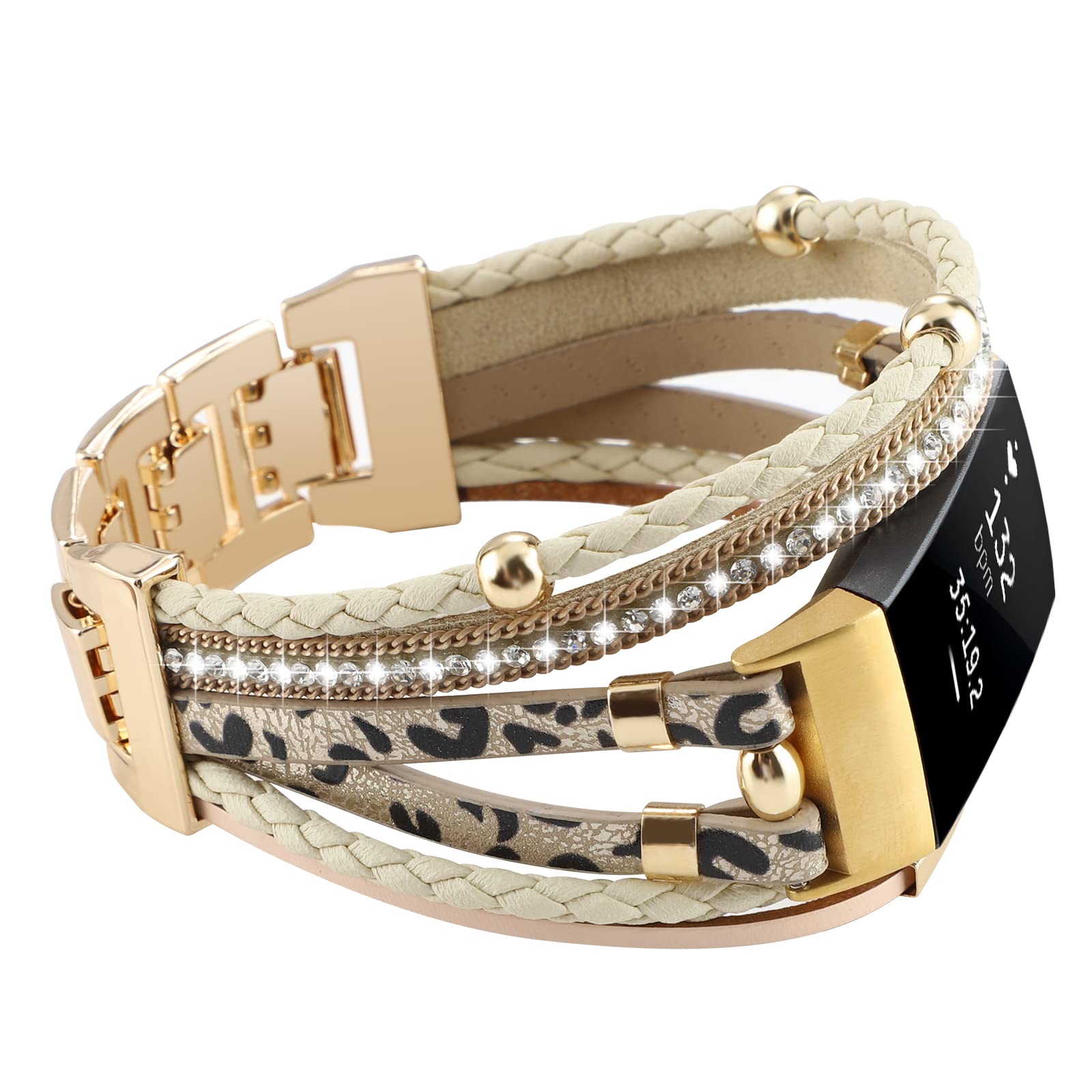 Posh Leather Band Compatible with Fitbit Charge 4 Charge 3 Bands, Women Boho Bracelets Wristbands Jewelry Multilayer Wrap Strap Band Replacement for Charge 4 Charge 3 3SE Accessories (Silver Black
