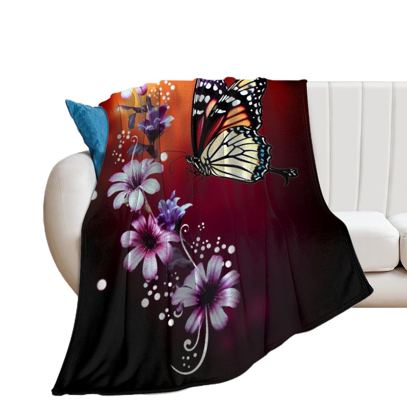 Couverture flanelle douce motif papillon plaid hiver chaud lit et canapé