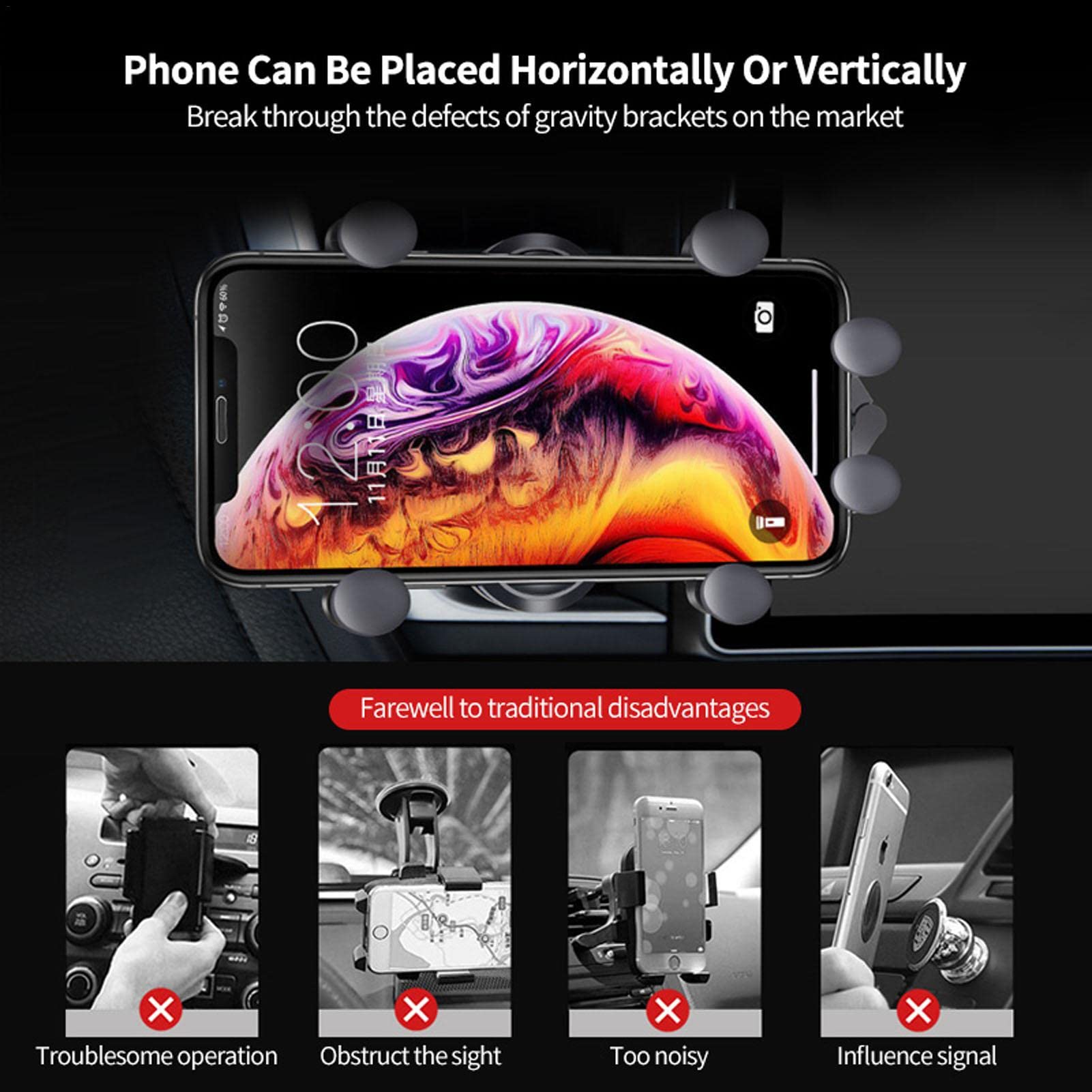 10 pezzi Supporto per telefono da auto - Supporto per telefono da auto - Clip per bocchetta 'aria Supporto per smartphone da auto, stabile a sei ganasce di bloccaggio a 360° | auto - Clip per bocchetta 'aria Supporto per smartphone da auto, stabile a gana