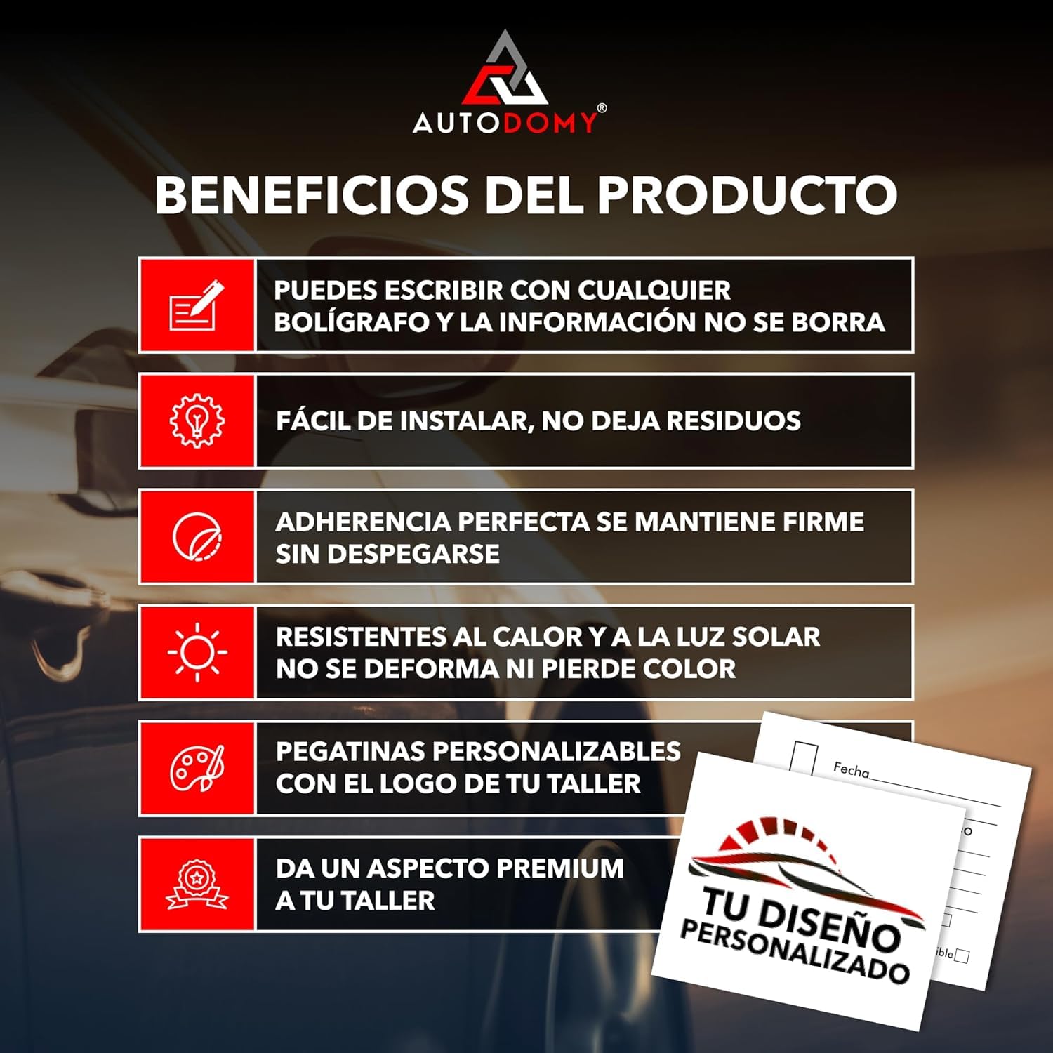 Autodomy Tarjetas Cambio Aceite Coche para Cristal Horizontal 6x5cm Personalizables | Set Pegatinas Adhesivas Mantenimiento Coche Impermeables Ideal (Cristal)