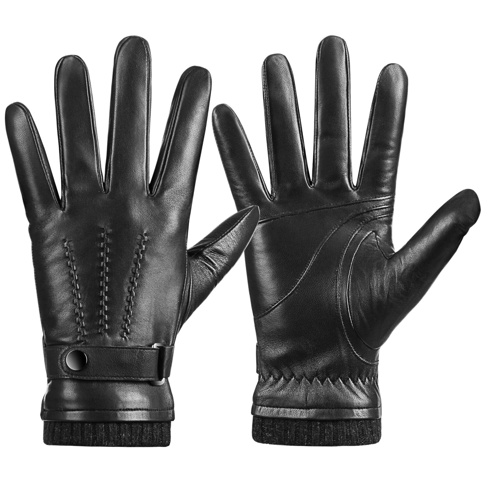 Winter Sheepskin Leather Gloves for Men, Warm Touchscreen Driving Handwear with Cashmere Lining for Outdoor Use