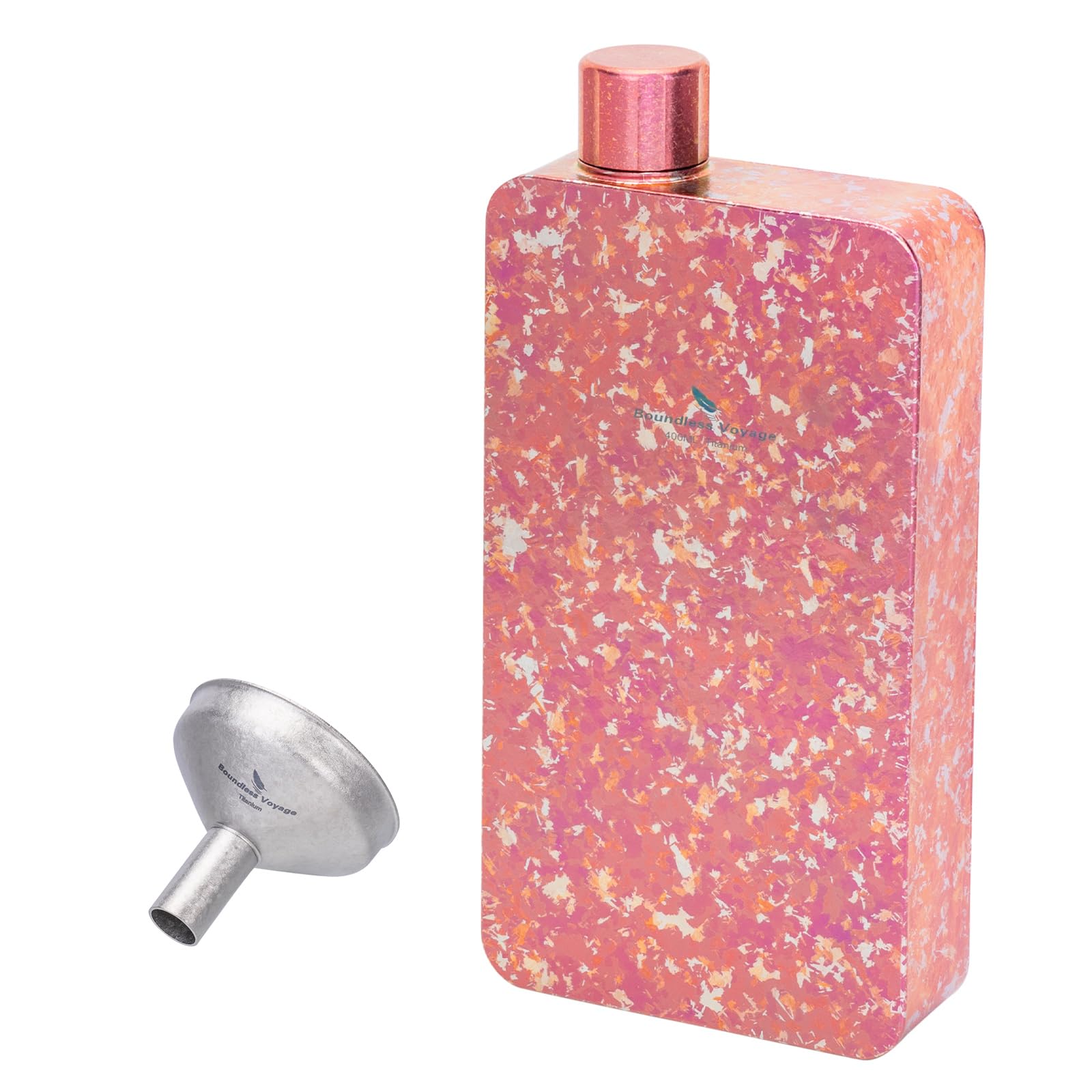 iBasingo 400ml Titanium Flask with Funnel for Liquor, Pink Ti3267&3070D