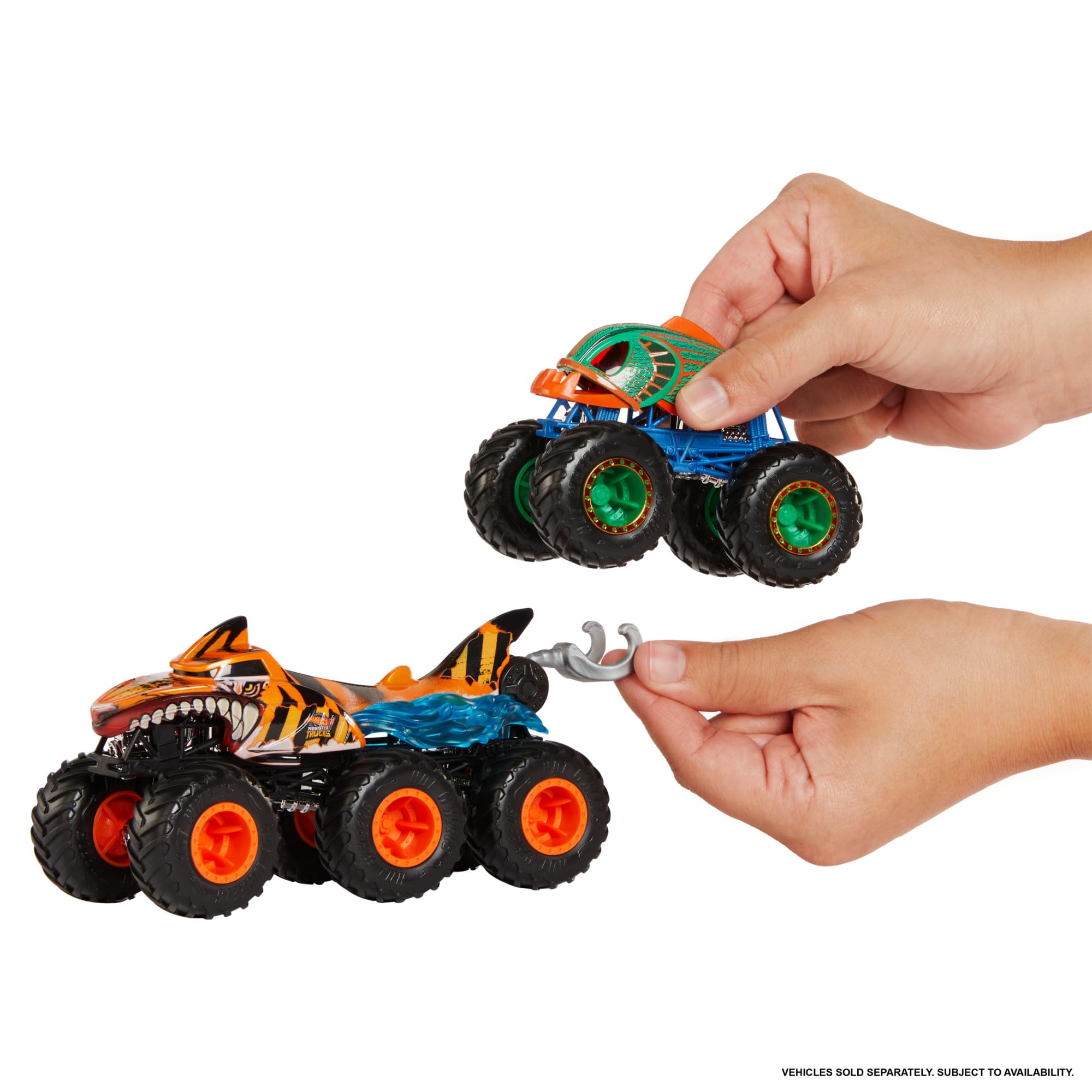 Hot Wheels Monster Trucks 6-kołowa ciężarówka w skali 1:64 do transportowania lub holowania innych pojazdów (zawartość zestawów może się różnić), HWN86