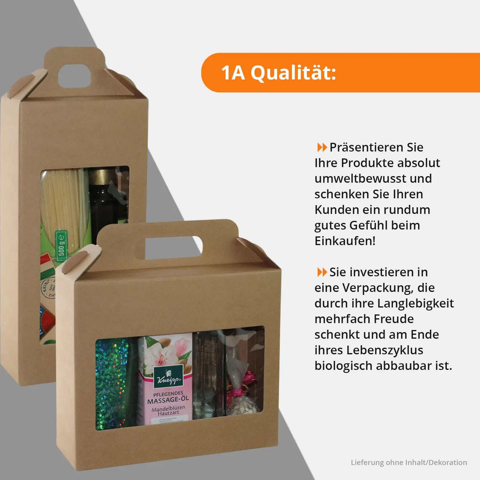 Geschenkbox mit Tragegriff aus Kraftpapier Braun, 30 Stück, 220 x 195 x 80 mm, mit Sichtfenster, Geschenkschachtel, Geschenkverpackung für Präsente, Backwaren, DIY und Mitbringsel