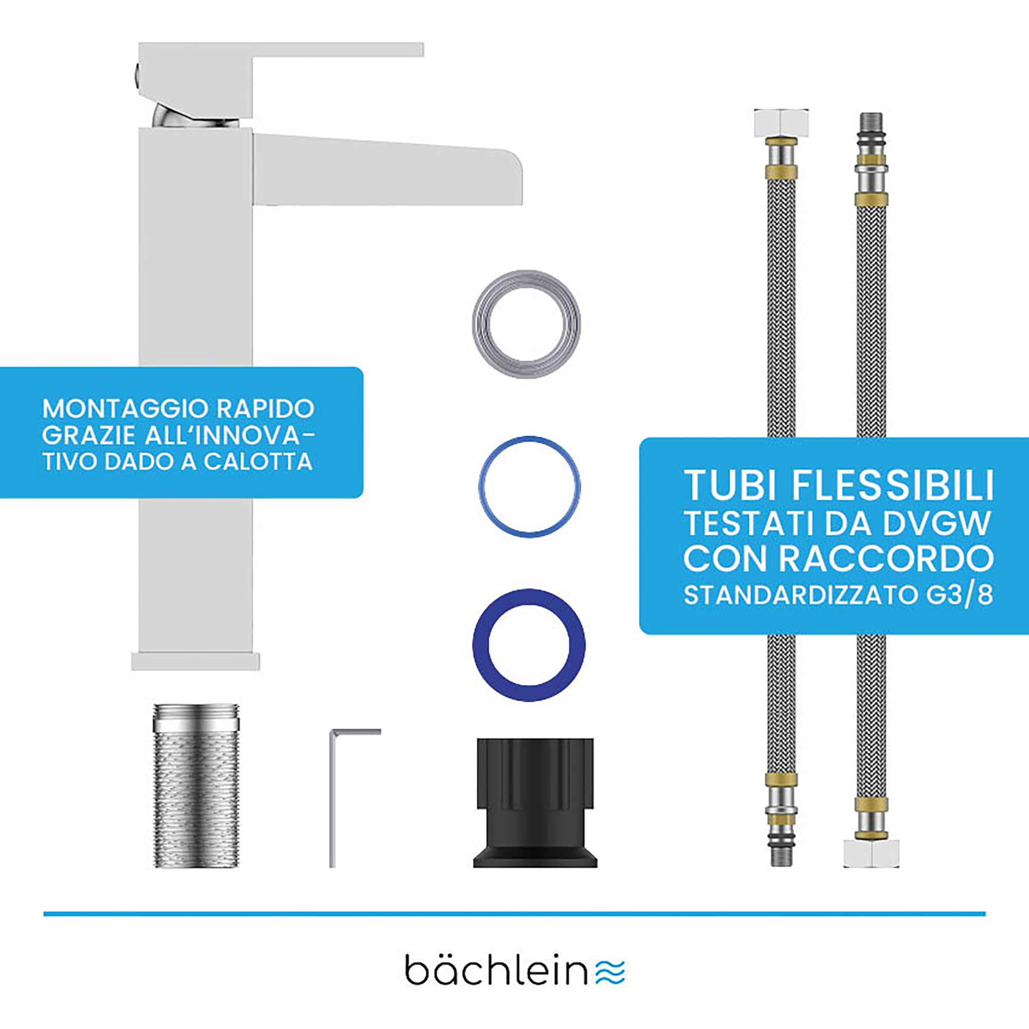 Bächlein Rubinetto alto per bagno con design ruscello, miscelatore monocomando extra alto con kit di montaggio per lavabo, rubinetto da bagno cromato