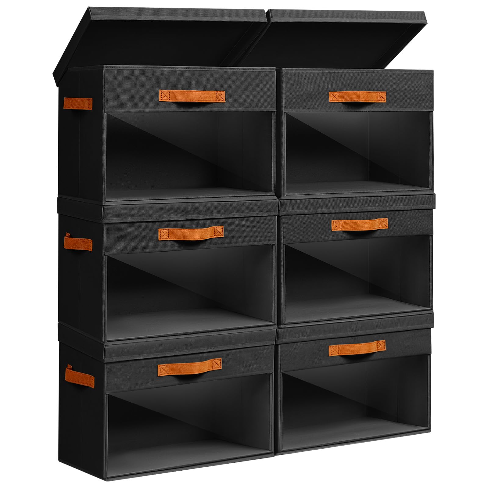 Homsorout Large Storage Bins with Lids - 6 Pack Foldable Decorative Organizers with Clear Windows & Handles, Cube Storage Organizers for Clothes, Blankets, Sweaters, CD, Black