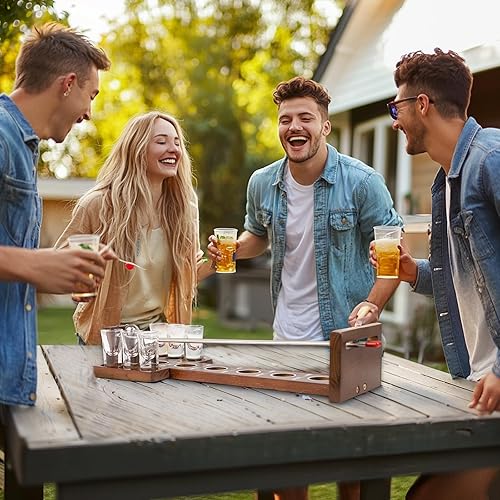 Miniatura 6 de Juego Shoot The Moon, con 2 platos de copa de vino y 6 vasos, grande de 17 pulgadas, juegos clásicos de escritorio, tablero de madera maciza con