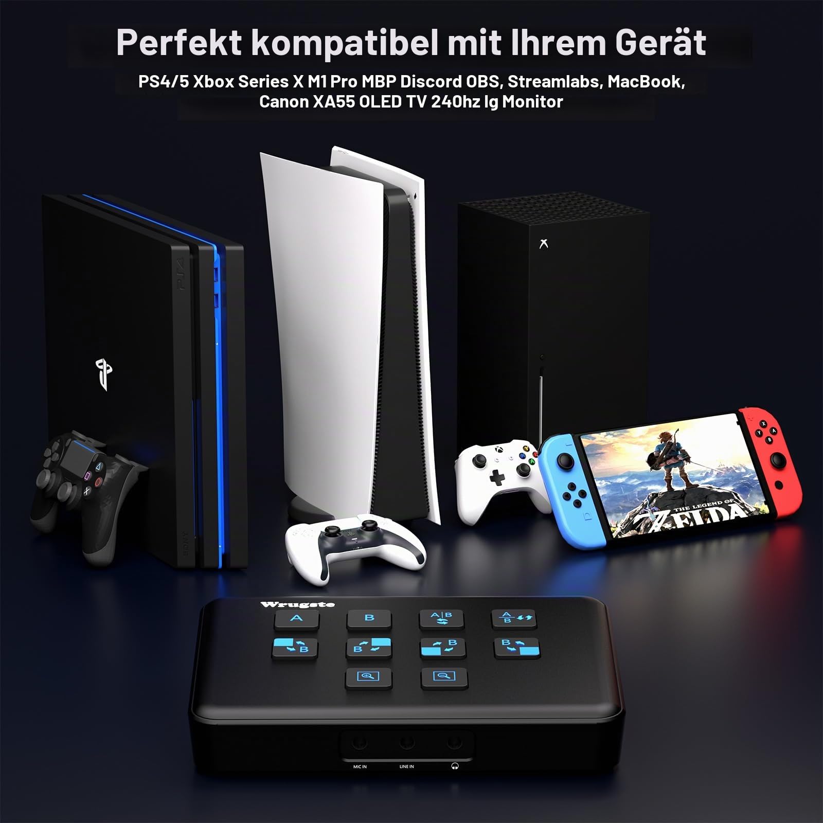 Wrugste Dual Channel HDMI USB3.0 Video Capture Card, 1080p60fps Video Loopout und Capture, 30ms Ultra-Low Latency, Streaming und Aufnahme auf PS4/5, Switch, OBS und mehr für PC und Mac
