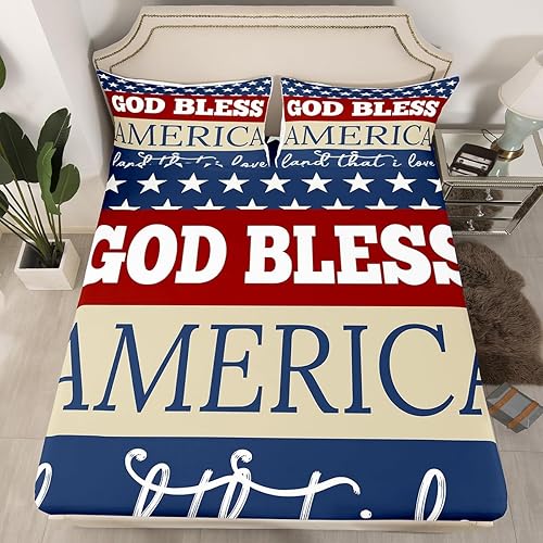 jejeloiu Juego de sábanas de microfibra para el Día de la Independencia del 4 de julio, tamaño King, con diseño de bandera estadounidense y bolsillo