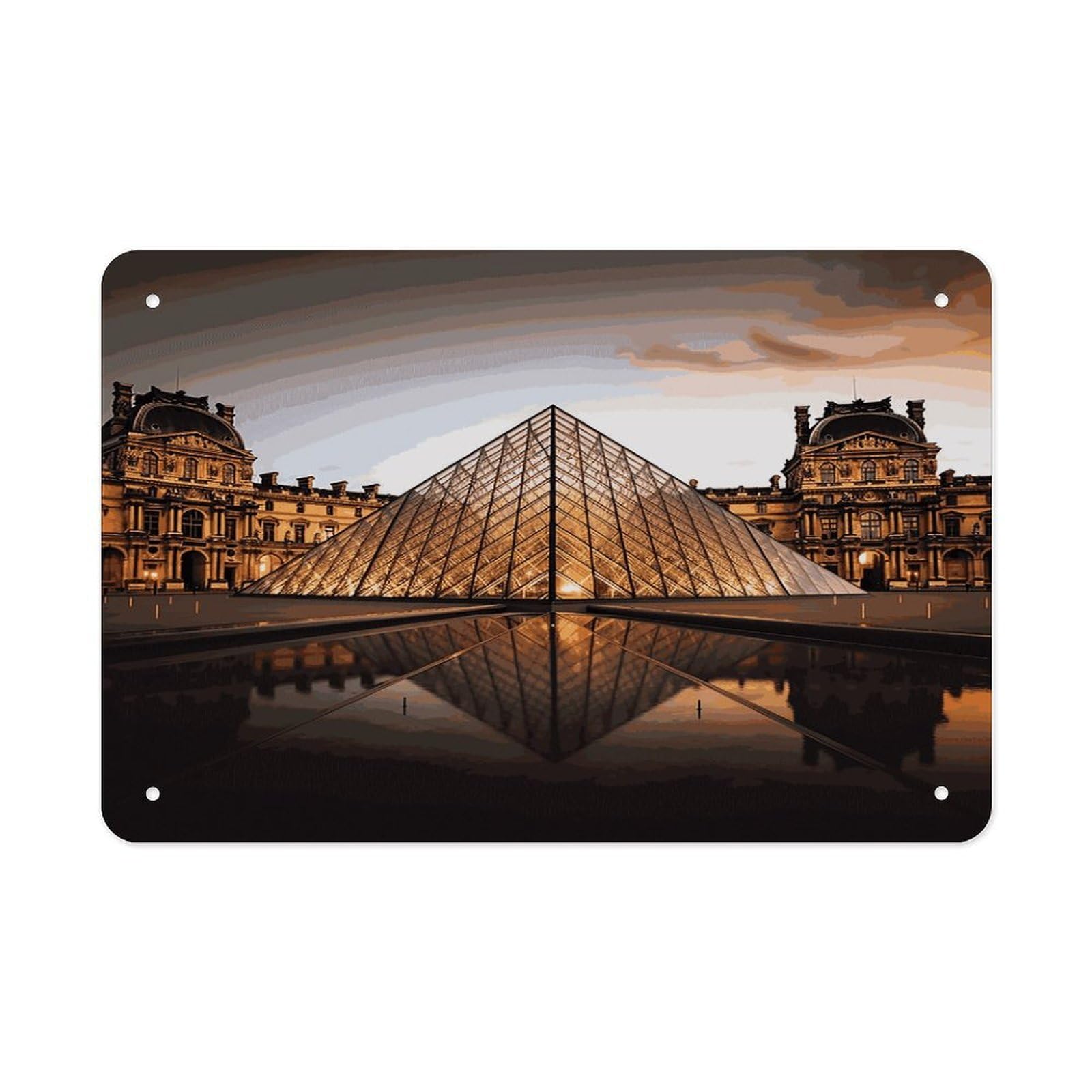 Louvre Museum in Paris Metal Tin Sign 12"x8" Wall Art Prints Poster Decorative Picture Metal Signboard Decor Painting Folded Edge Iron Sheet Painting with Holes for Wall Decor