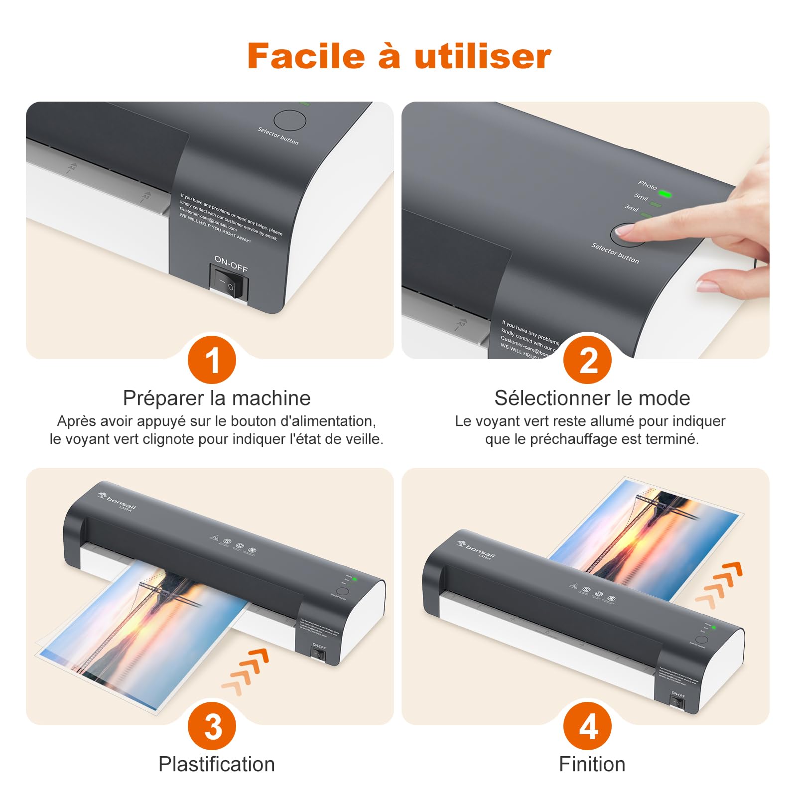 Bonsaii Plastifieuse A3, Kit de Plastification 5 en 1, Technologie Anti-Bourrage, Système NTC, 80-125 Microns, Idéal pour Photos et Documents à l'École et au Bureau (L318-A)