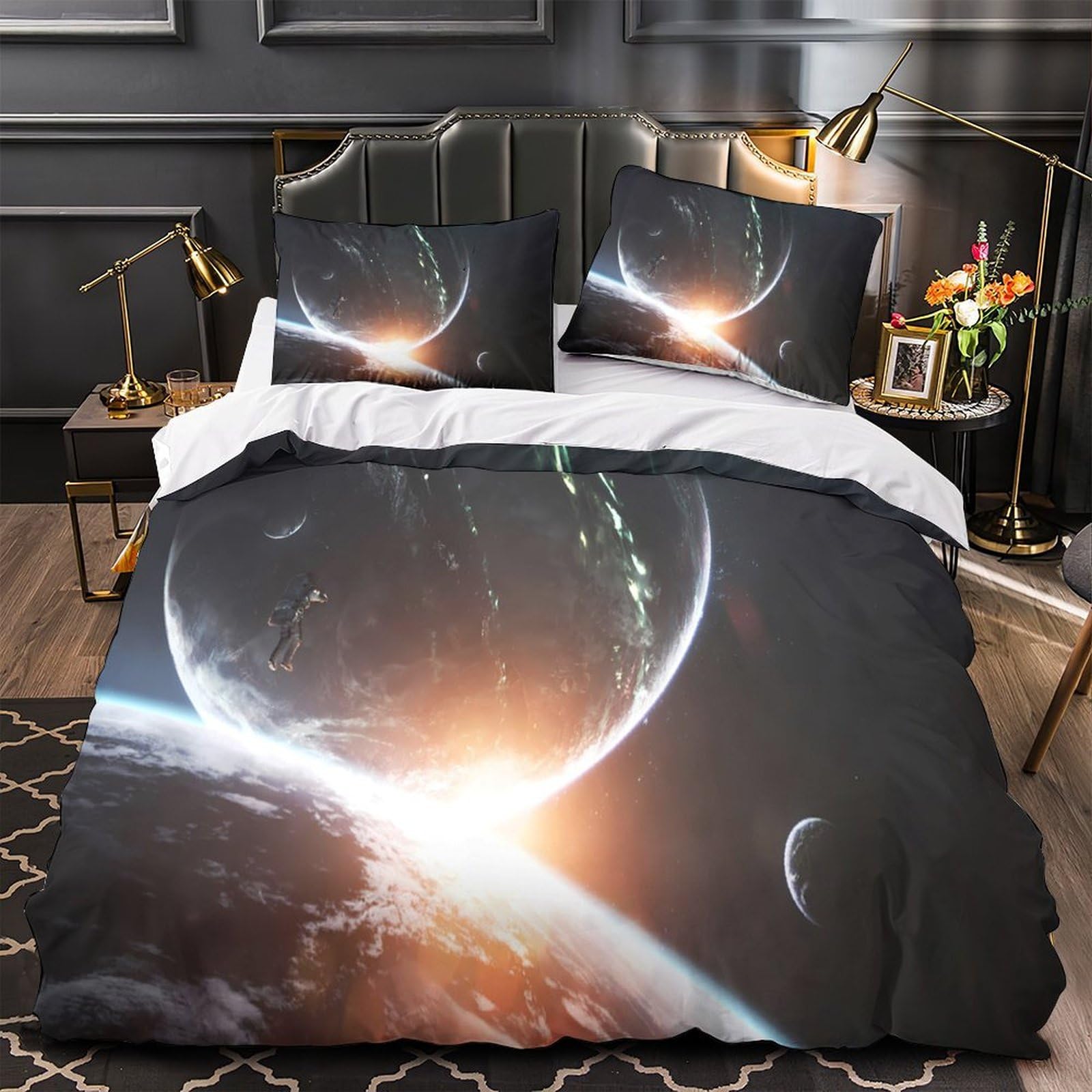 Housse de couette astronaute ultra douce fermeture éclair parure 3D