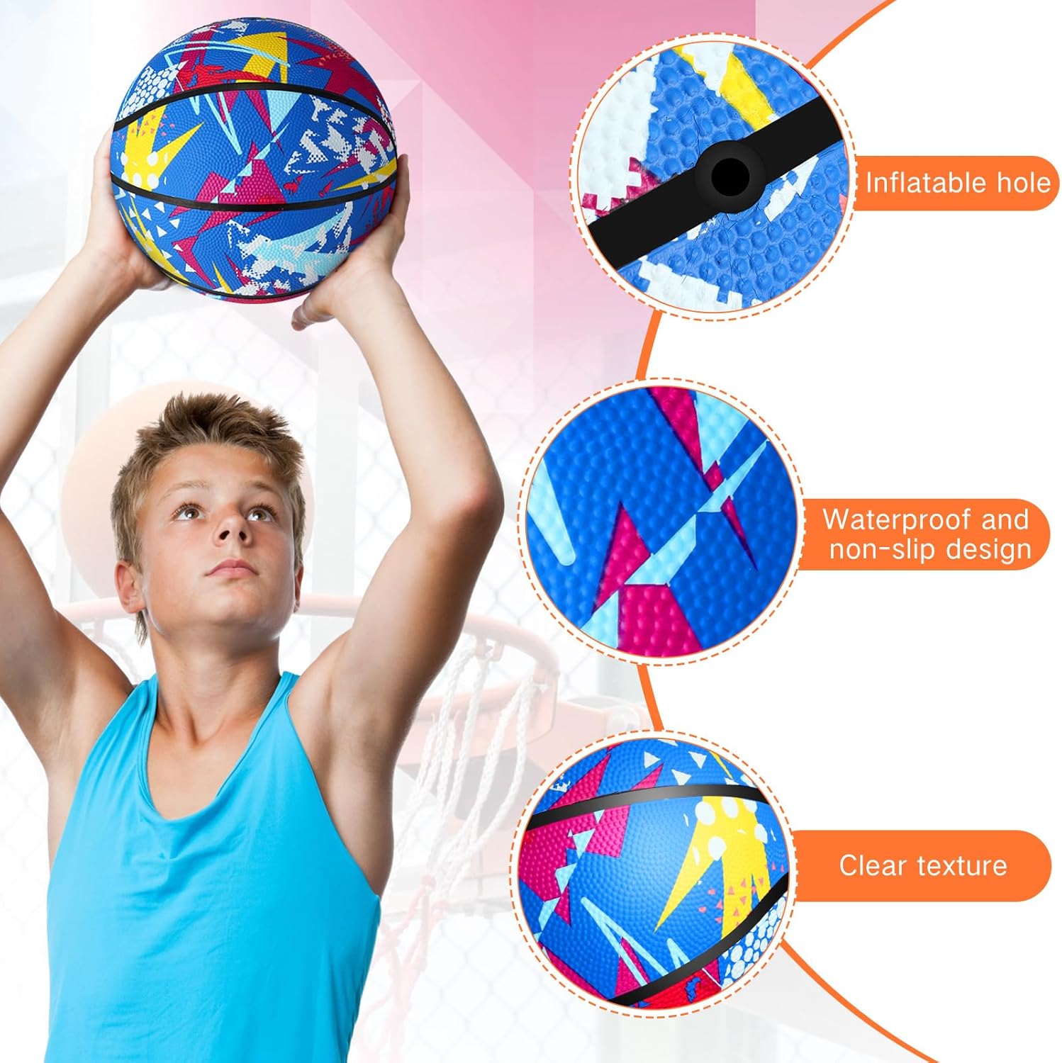 Wettarn 6 Pcs Size 5 Basketballs Bulk Christian Charity Donation Supplies 27.5 Inch Basketball with Pump Xmas Gifts for Games Training