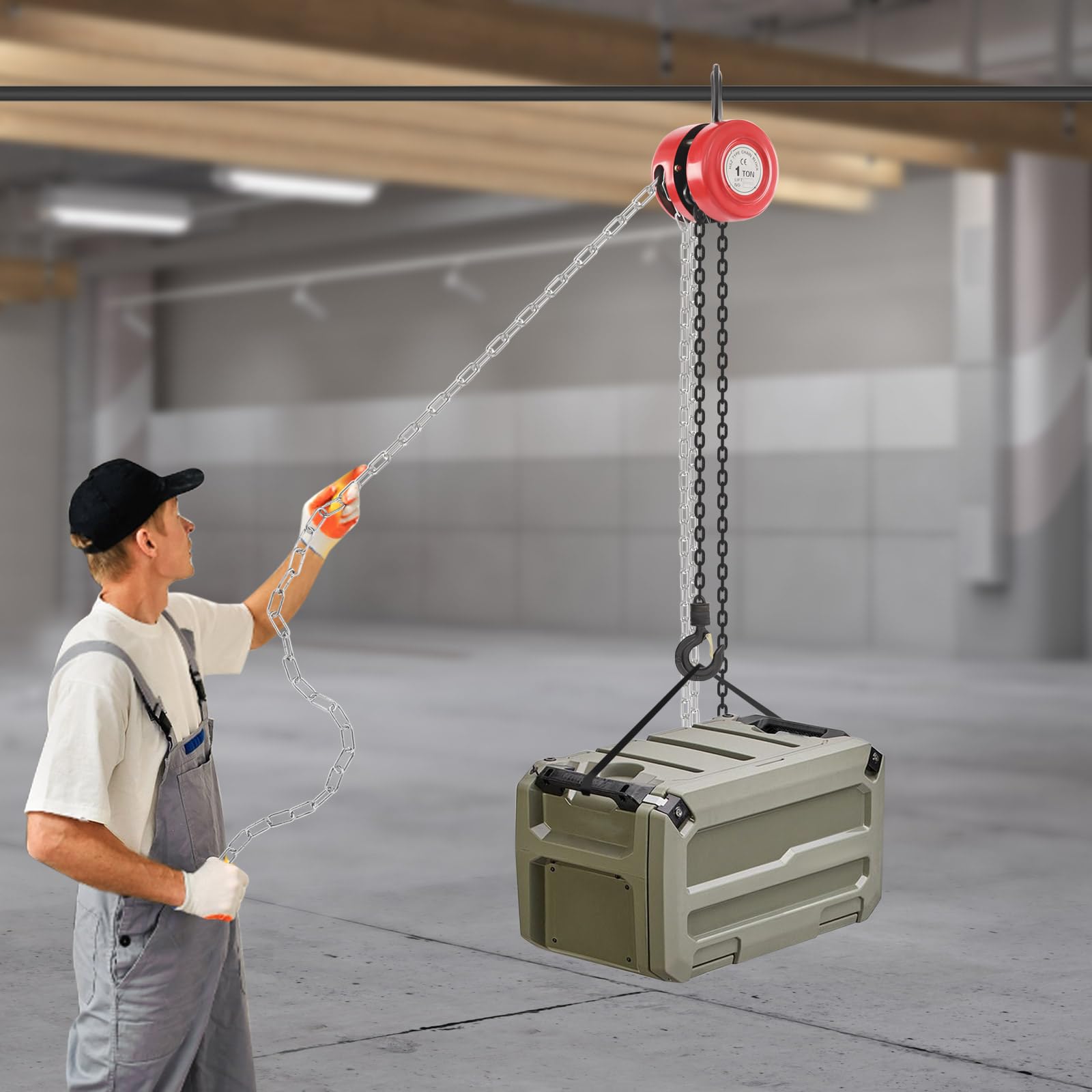 Paranco a catena manuale 1T, paranco a catena a mano con bordi lisci e protezione volante, ideale per carichi pesanti in diversi settori industriali (rosso)